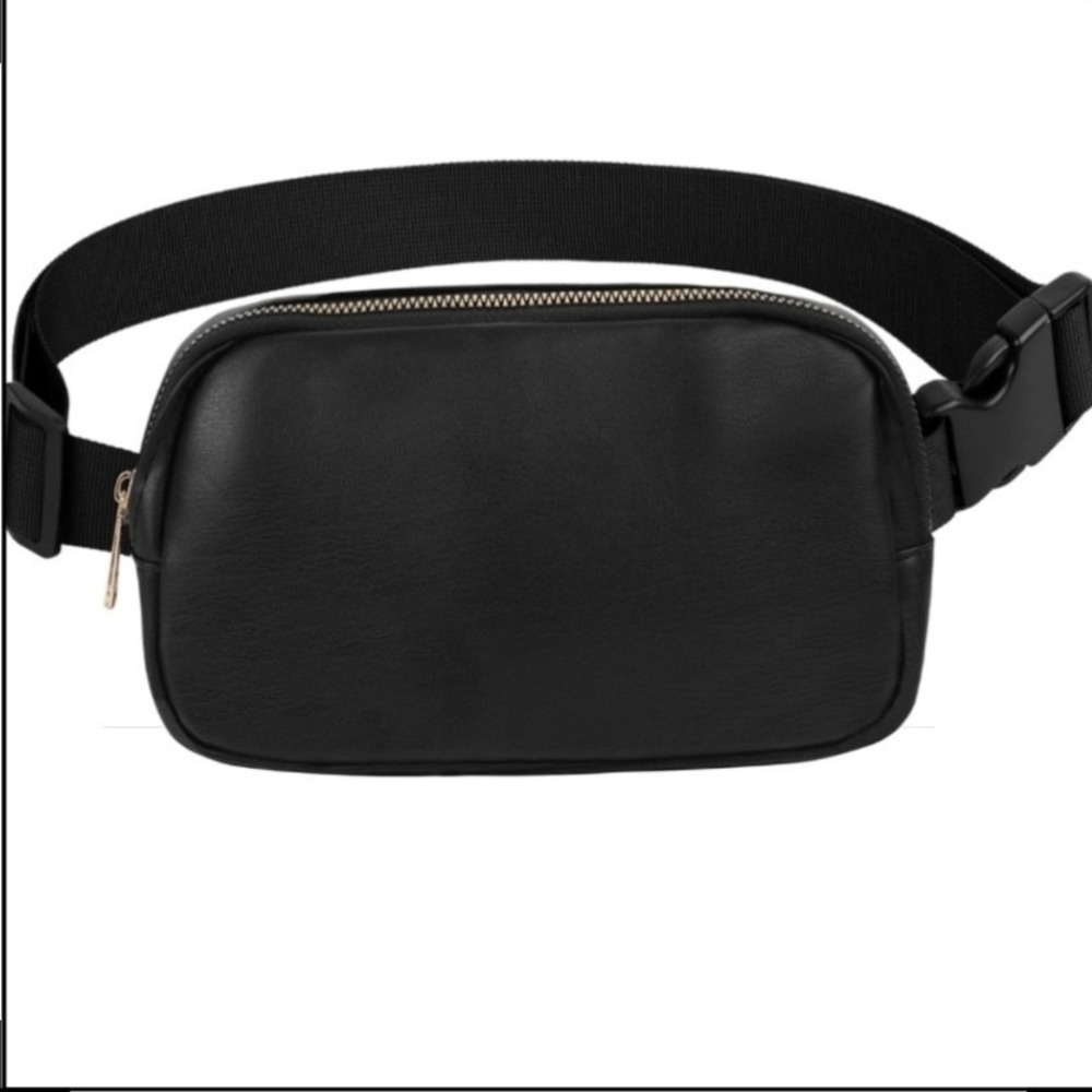 Black Faux Leather Belt Bag Adjustable Crossbody Fanny Pack Waist Bag‎ Travel - Picture 2 of 5